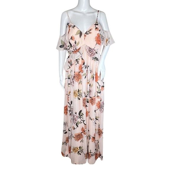 Lulus Dress Womens Large Pink Blush Floral Flower Maxi‎ Dress Bridesmaid Formal - Picture 1 of 8